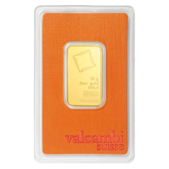 20 gram Gold Bar Valcambi Suisse .9999 Fine (In Assay)