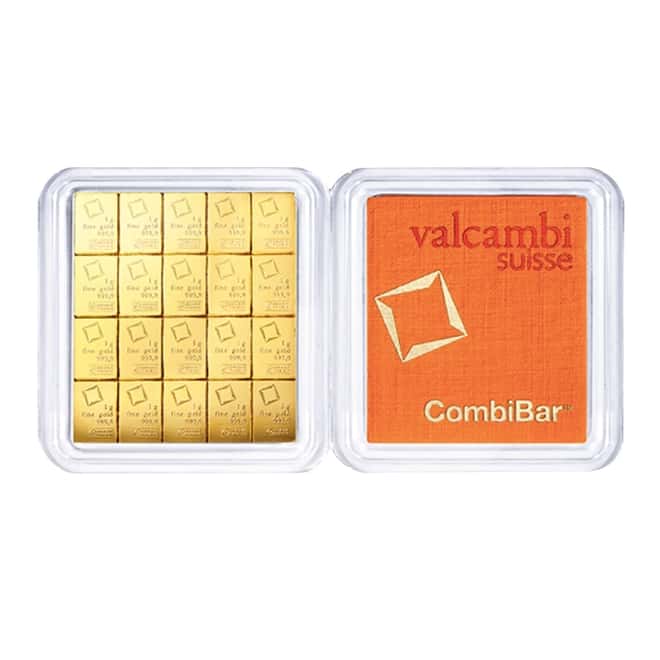 20 x 1 gram Gold Valcambi CombiBar .9999 Fine (In Assay)