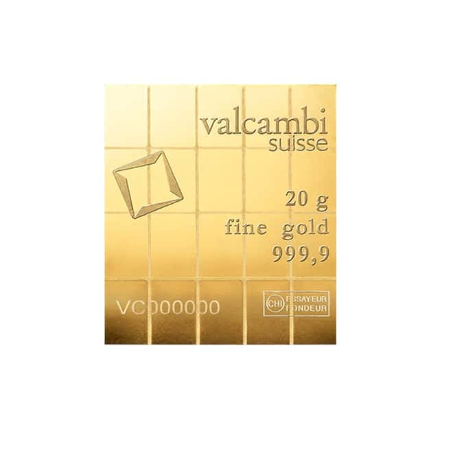 20 x 1 gram Gold Valcambi CombiBar .9999 Fine (In Assay)