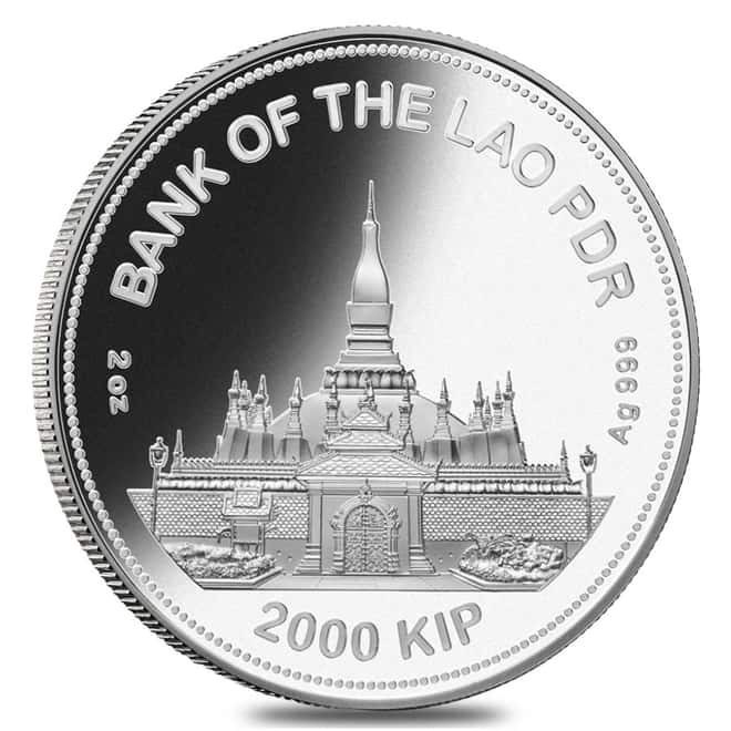 2021 2 oz Silver Lunar Year of The Ox Jade Ring Coin Laos .999 Fine (w/Box & COA)