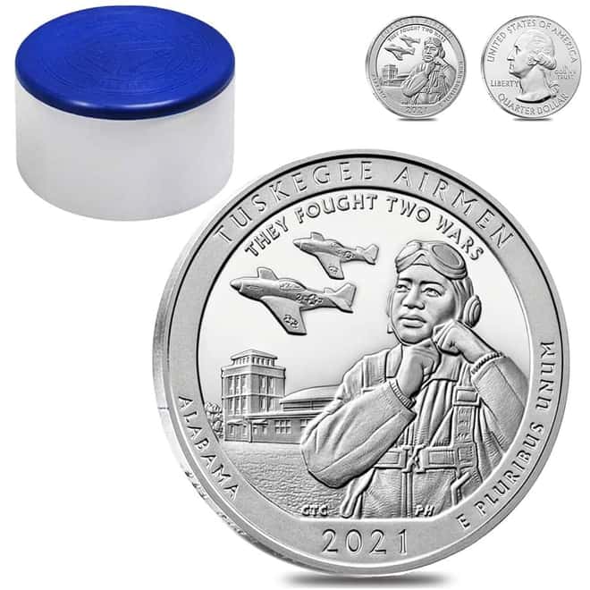 Monster Box of 100 - 2021 5 oz Silver America the Beautiful ATB Alabama Tuskegee Airmen National Historic Site Coin (10 Tube, Lot of 10)