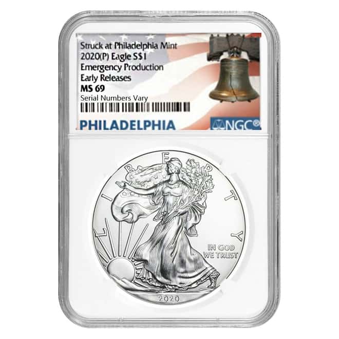 2020 (P) 1 oz Silver American Eagle NGC MS 69 ER (Liberty Bell) Emergency Production