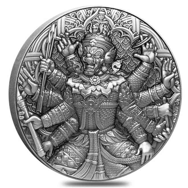 2020 Chad 2 oz Silver Tossakan - Ramakien Series 1.9 Kilo Copper COA High Relief 10000 Francs Coin (In Copper Frame)
