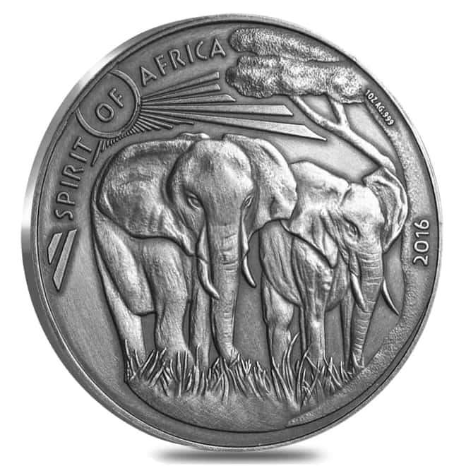 2016 1 oz Silver Spirit of Africa - Elephant Burkina Faso Antiqued Coin (w/Box & COA)