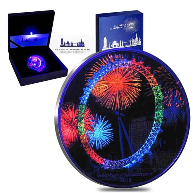 2018 Ivory Coast 2 oz Silver London Eye - Magnificent Landmarks Colorized Coin (w/Box & COA)