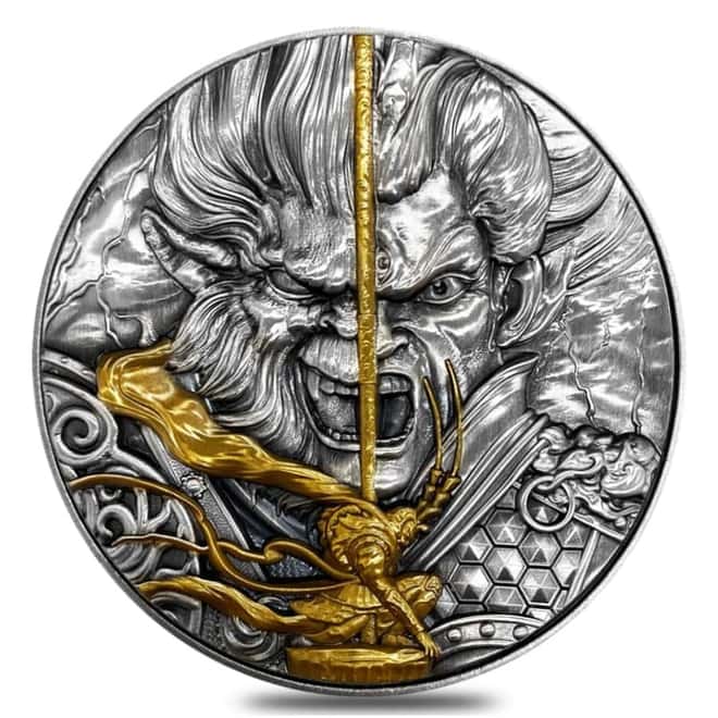 2020 2 oz Silver Niue Monkey King vs Erlang Shen - Chinese Gods Series Antiqued High Relief $5 Coin (w/Box & COA)