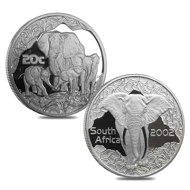 1996 1/4 oz Gold South Africa Natura Elephant and 2002 Silver Elephant Proof 5-coin Set (w/Box & COA)