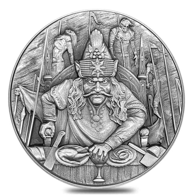 2020 2 oz Silver Niue Vlad The Impaler Antiqued High Relief $5 Coin (w/Box & COA)