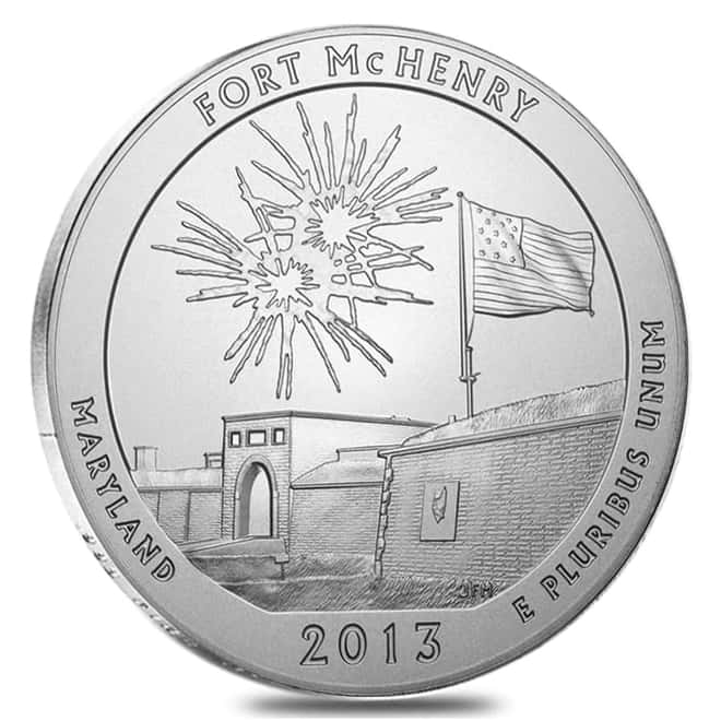 2013-P 5 oz Silver America the Beautiful ATB Maryland Fort McHenry National Monument Unc Coin (w/Box & COA)