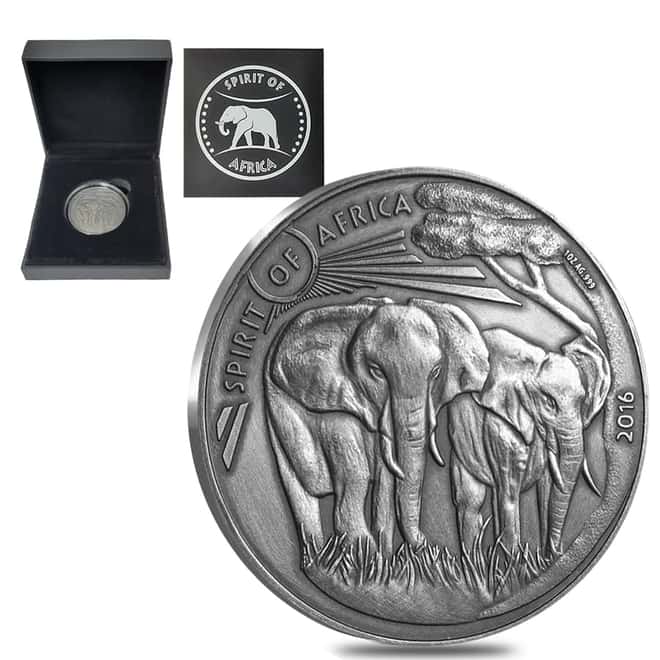 2016 1 oz Silver Spirit of Africa - Elephant Burkina Faso Antiqued Coin (w/Box & COA)