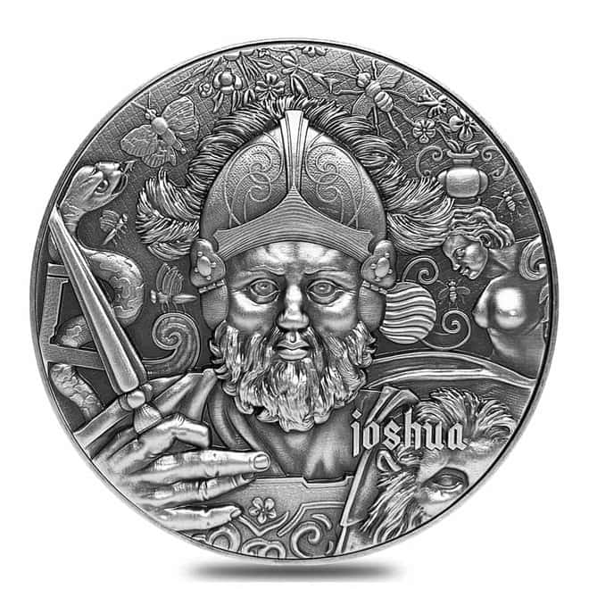 2020 Chad 2 oz Silver Joshua - Nine Worthies Series Antiqued High Relief 5000 Francs Coin (w/Box & COA)