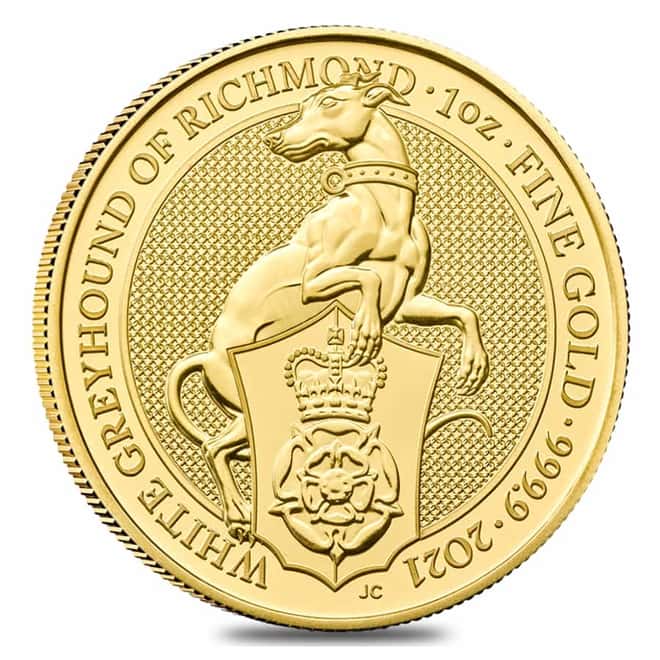 2021 Great Britain 1 oz Gold Queen's Beasts White Greyhound of Richmond Coin .9999 Fine BU