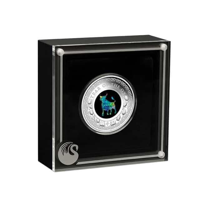 2021 1 oz Proof Silver Lunar Year of the Ox Opal Coin Australian Perth Mint (w/Box & COA)