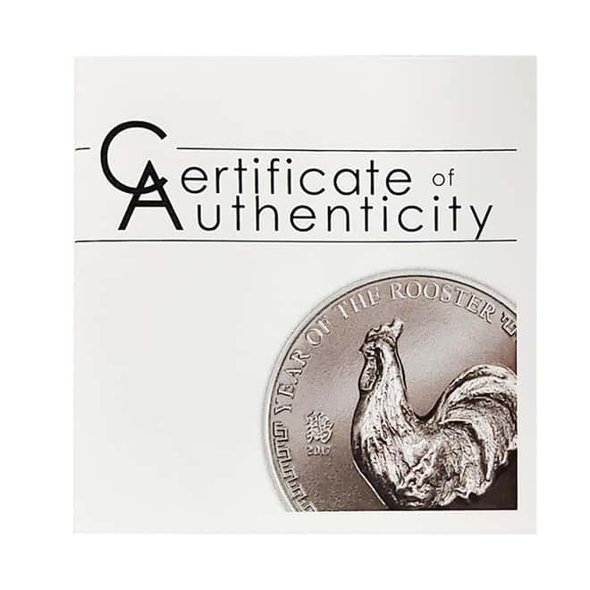 2017 Mongolia 25 gram Silver Lunar Year of the Rooster High Relief Coin (w/Box & COA)