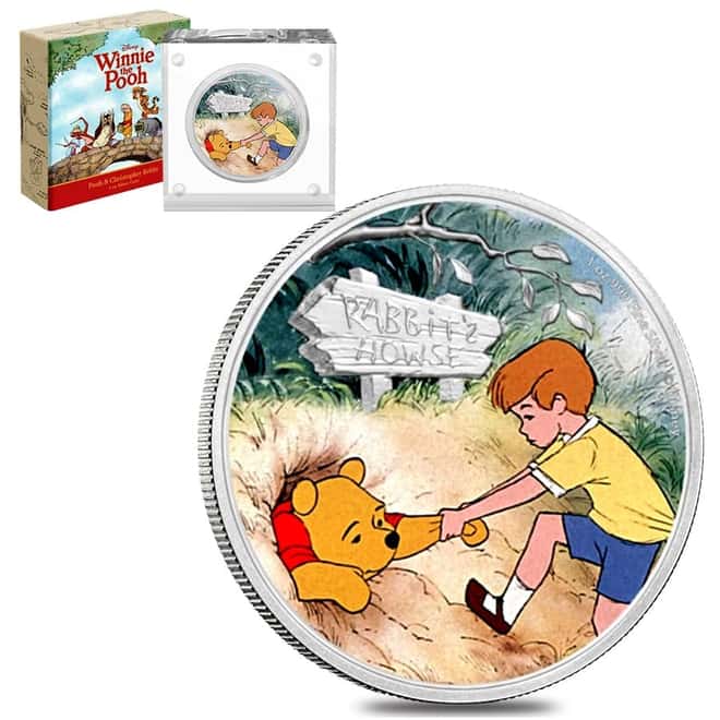2021 Niue 1 oz Colorized Silver Winnie & Christopher Robin - Winnie the Pooh Coin (w/Box & COA)