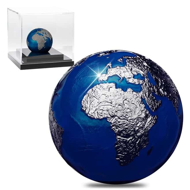 2021 3 oz Silver Blue Marble Planet Earth Spherical Coin Barbados .999 Fine (w/Box & COA)