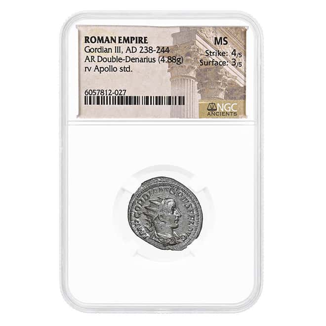 238-244 AD Roman Empire Gordian III AD Double Denarius Silver Coin NGC MS