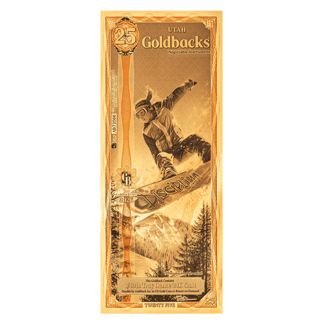25 Utah Goldback 1/40 oz 24K Gold Foil Aurum Note (New Design)