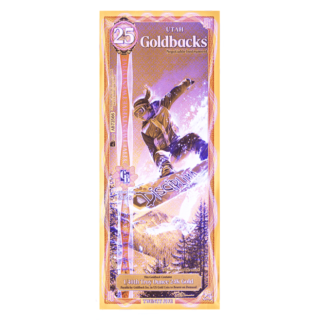 25 Utah Goldback 1/40 oz 24K Gold Foil Aurum Note (New Design)