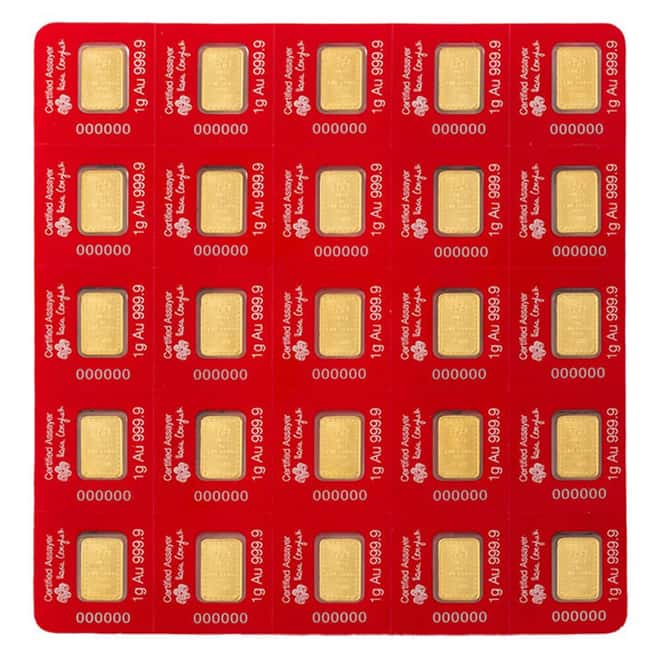 25 x 1 Gram PAMP Suisse Diwali Lakshmi & Sacred Cow Gold Bar .9999 Fine Multigram+25
