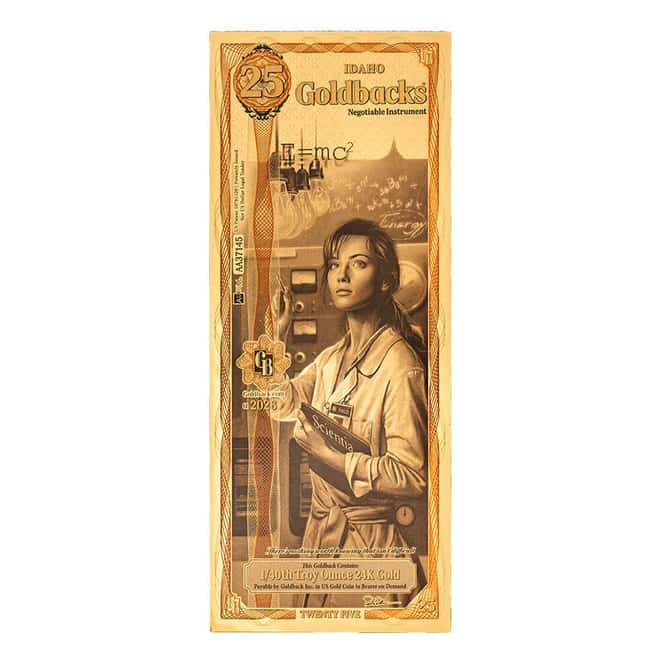 25 Idaho Goldback 1/40 oz 24K Gold Foil Aurum Note