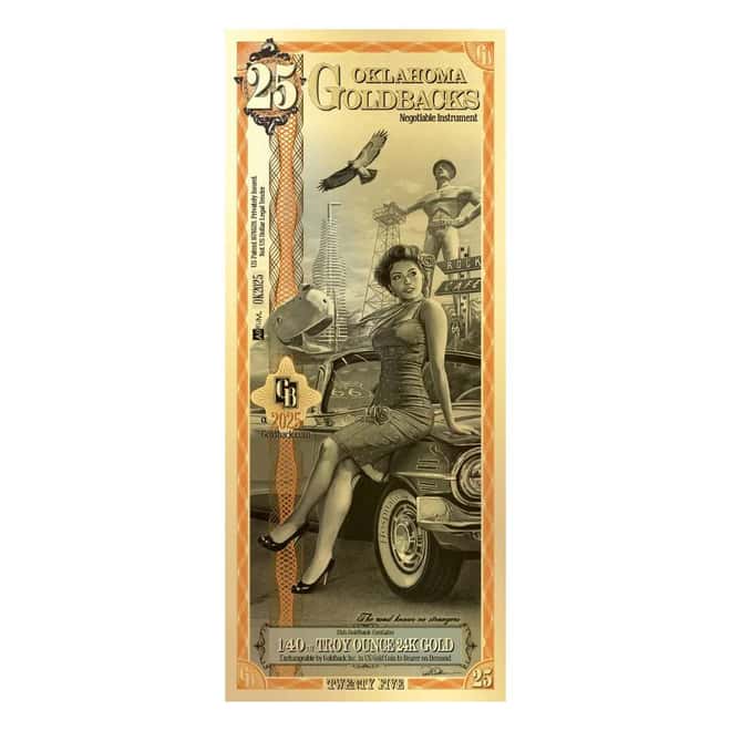 25 Oklahoma Goldback 1/40 oz 24K Gold Foil Aurum Note