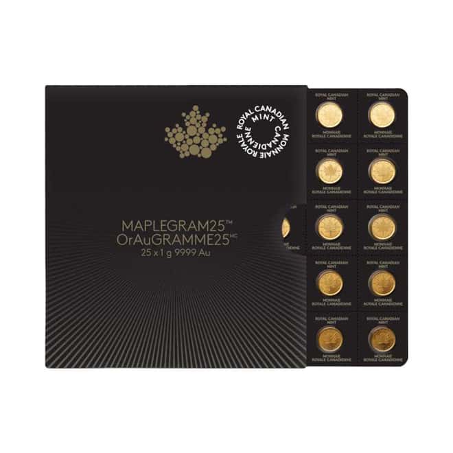 2016 25 x 1 gram Canadian Gold Maples .9999 Fine (Individual Assays)