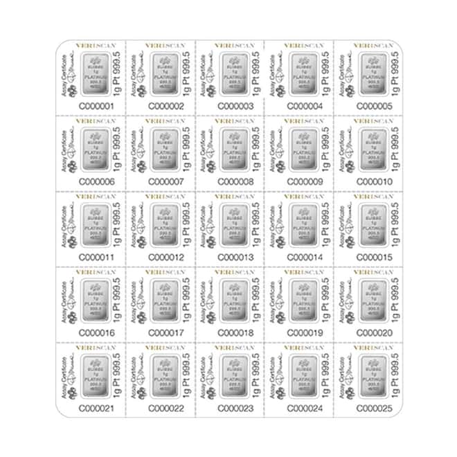25x1 gram Platinum Bar PAMP Suisse Fortuna Multigram+25 (In Assay)