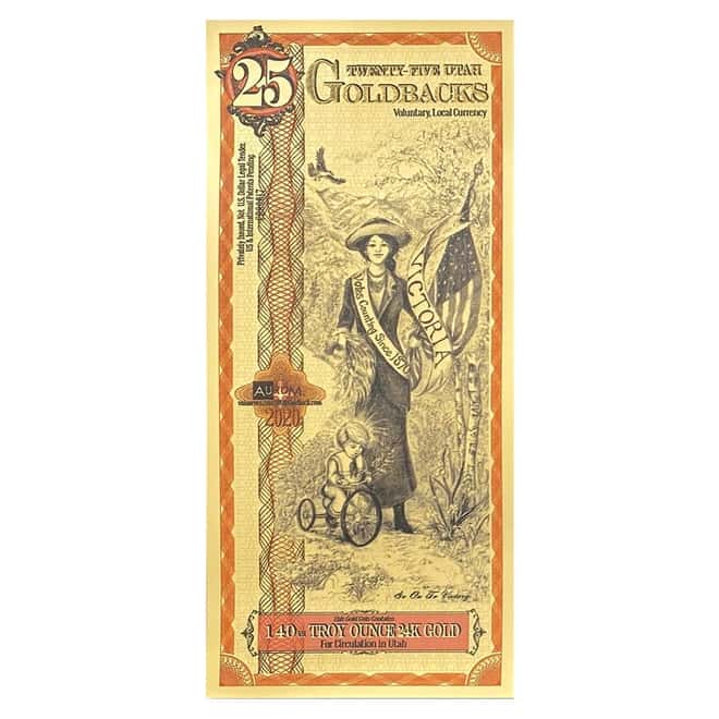 25 Utah Goldbacks 1/40 oz 24K Gold Foil Aurum Note