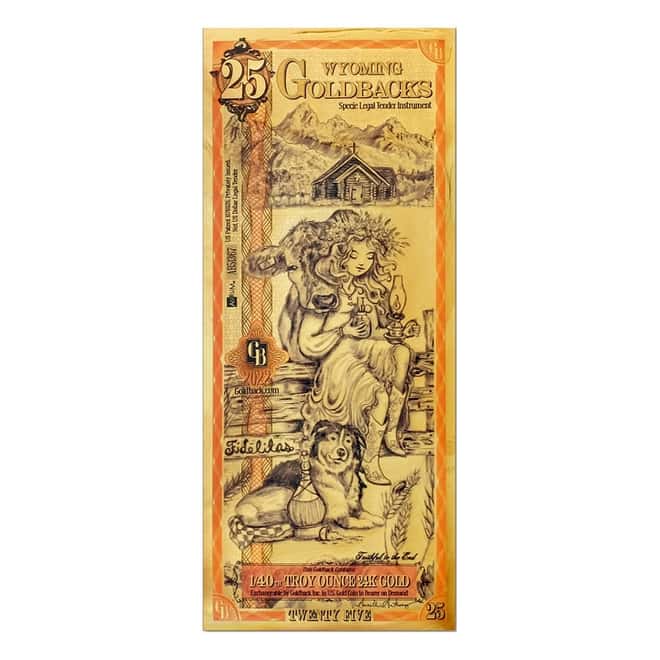 25 Wyoming Goldback 1/40 oz 24K Gold Foil Aurum Note