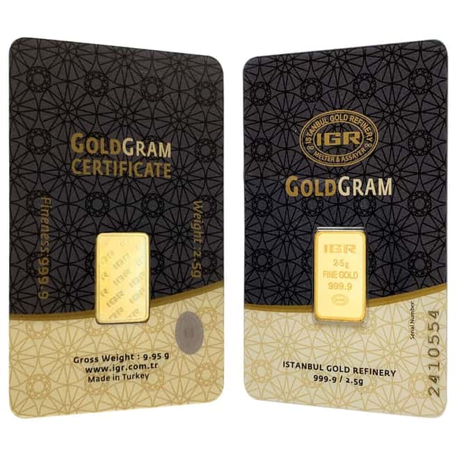 2.5 gram Istanbul Gold Refinery (IGR) Bar .9999 Fine (In Assay)