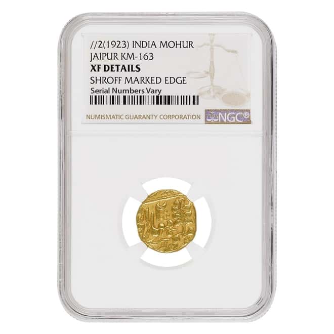 //2 (1923) India Princely States Jaipur Gold Mohur NGC XF Details