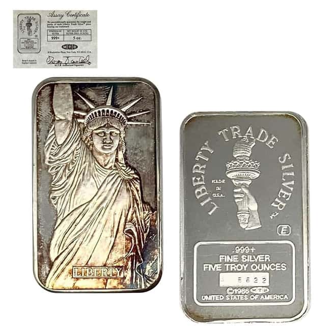 1986 16 oz Engelhard MTB Liberty Trade Silver 3-Bar Set .999+ Fine (w/Box & COA)