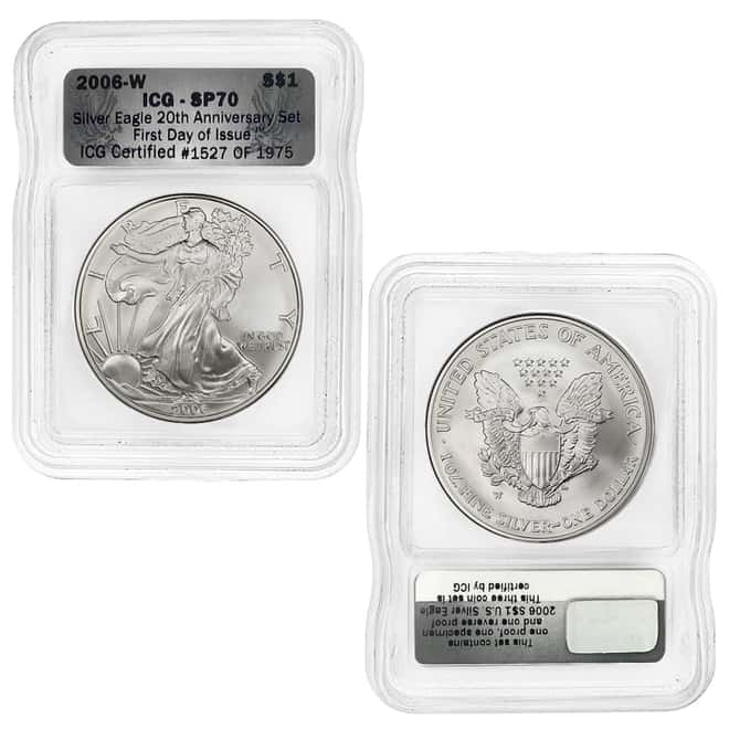 2006 W / P Silver American Eagle 3-Coin Set ICG MS / PF 70 FDOI (20th Anniversary)