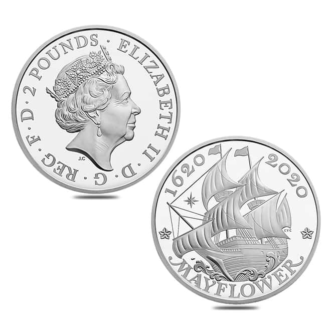 2020 US/UK 2 oz Mayflower Voyage Proof Silver 2-Coin Medal Set (w/Box & COA)