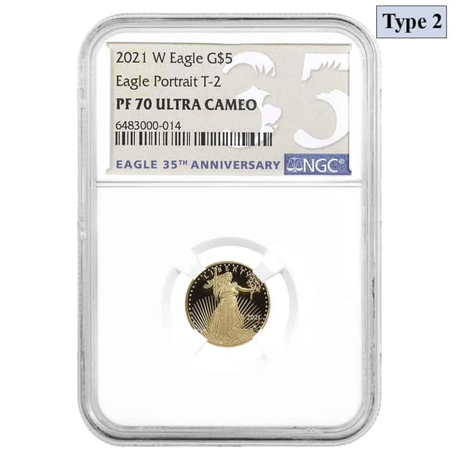 2021-W 1/10 oz $5 Proof Gold American Eagle Type 2 NGC PF 70 UCAM
