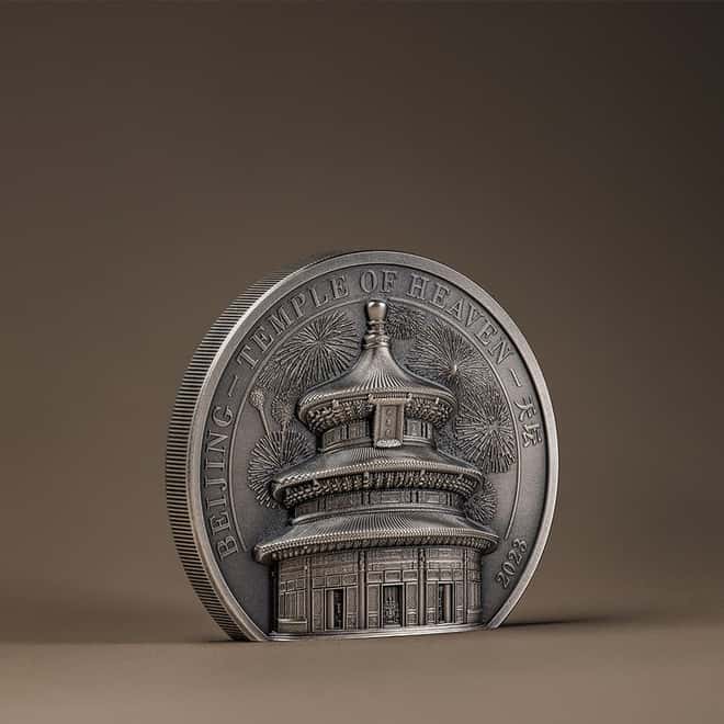 2023 Cook Islands 2 oz Silver Temple of Heaven Coin Antiqued .999 Fine (w/Box & COA)