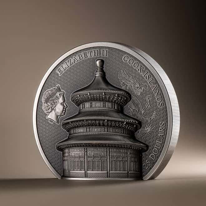2023 Cook Islands 5 oz Silver Temple of Heaven Coin Antiqued .999 Fine (w/Box & COA)