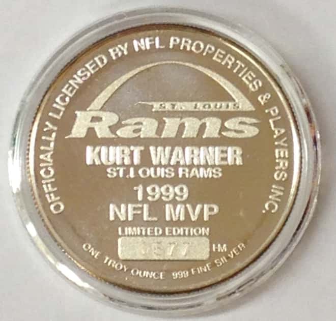 Kurt Warner Highland Mint 1 oz .999 Fine Silver Limited Edition Commemorative Medallion w/ COA