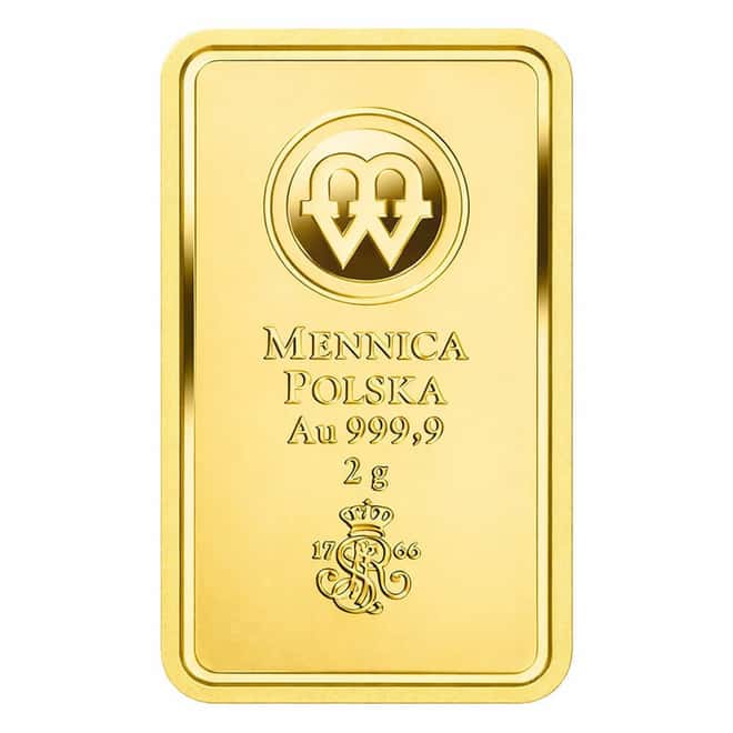 2 Gram Mint of Poland Gold Bar .9999 Fine (in Assay)