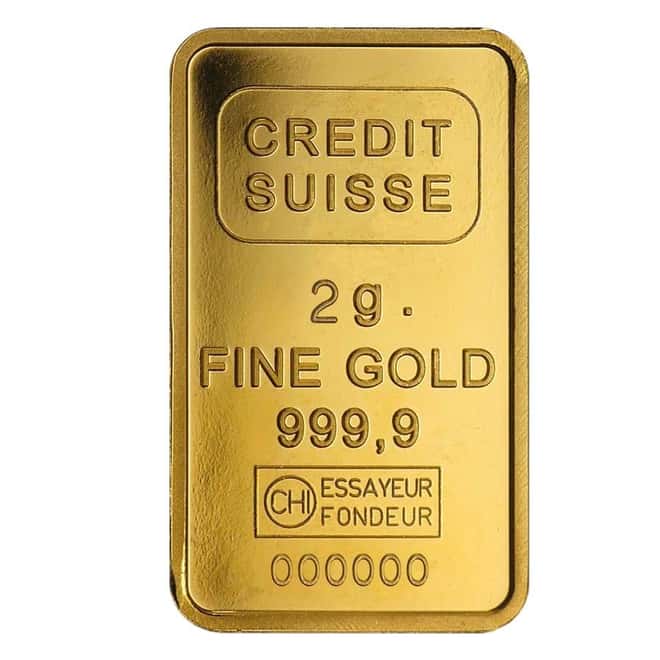 2 gram Credit Suisse Statue of Liberty Gold Bar .9999 Fine (In Assay)