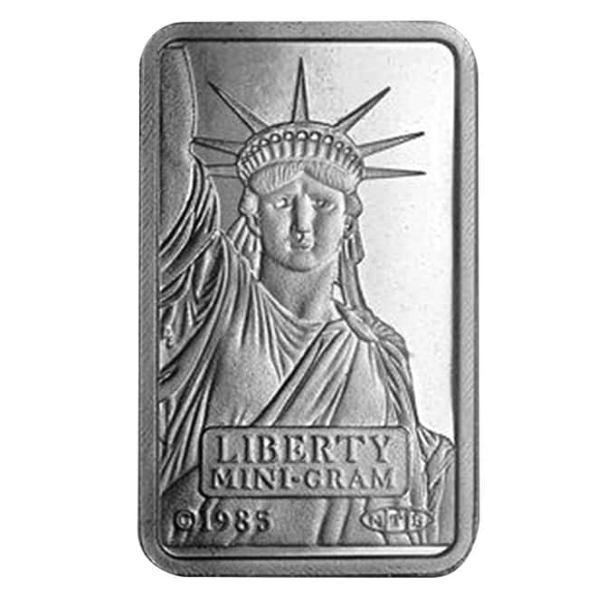 2 gram Credit Suisse Statue of Liberty Platinum Bar .9995 Fine (In Assay)