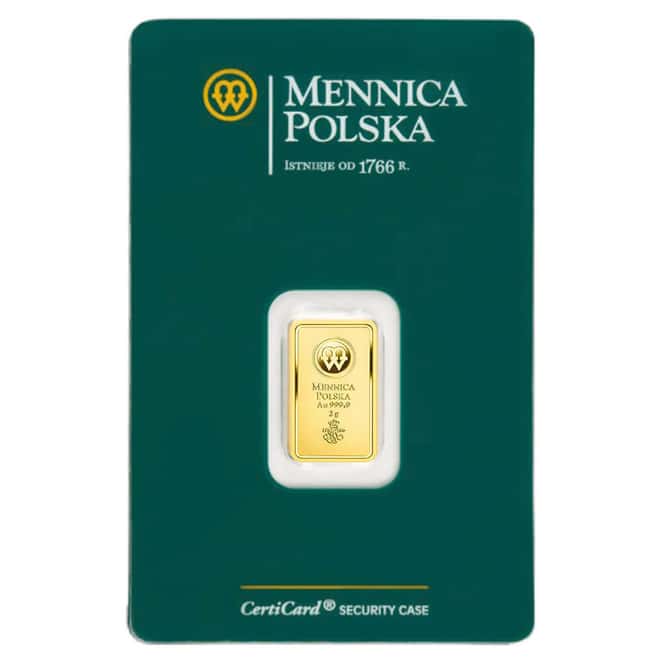 2 Gram Mint of Poland Gold Bar .9999 Fine (in Assay)