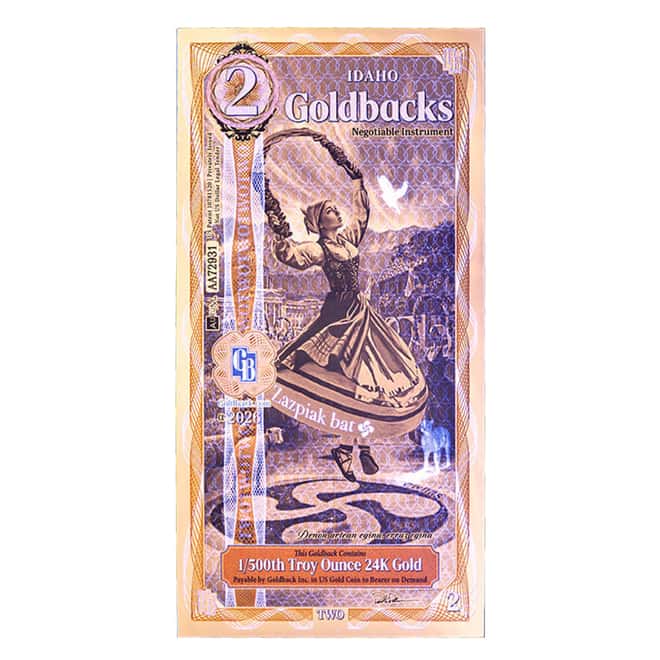 2 Idaho Goldback 1/500 oz 24K Gold Foil Aurum Note