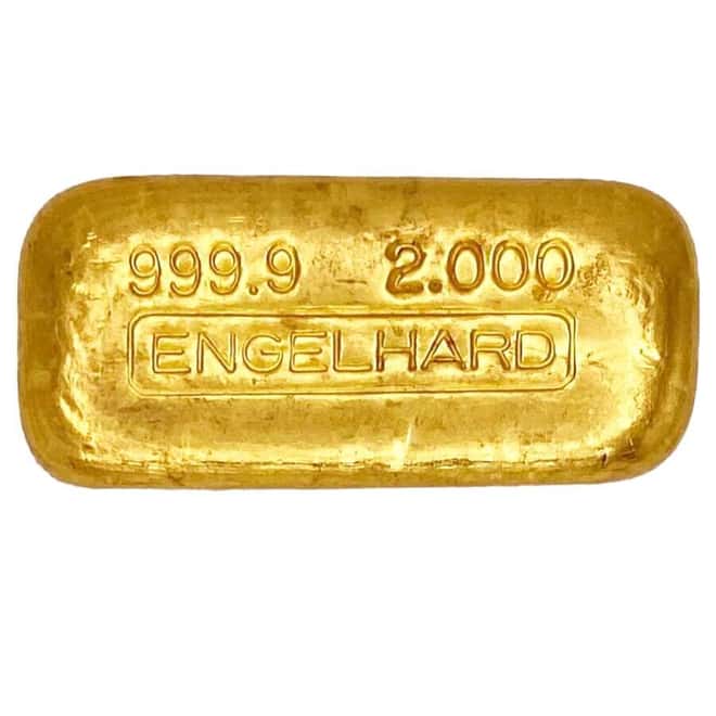 2 oz Engelhard Gold Vintage Loaf Style Bar .9999 Fine