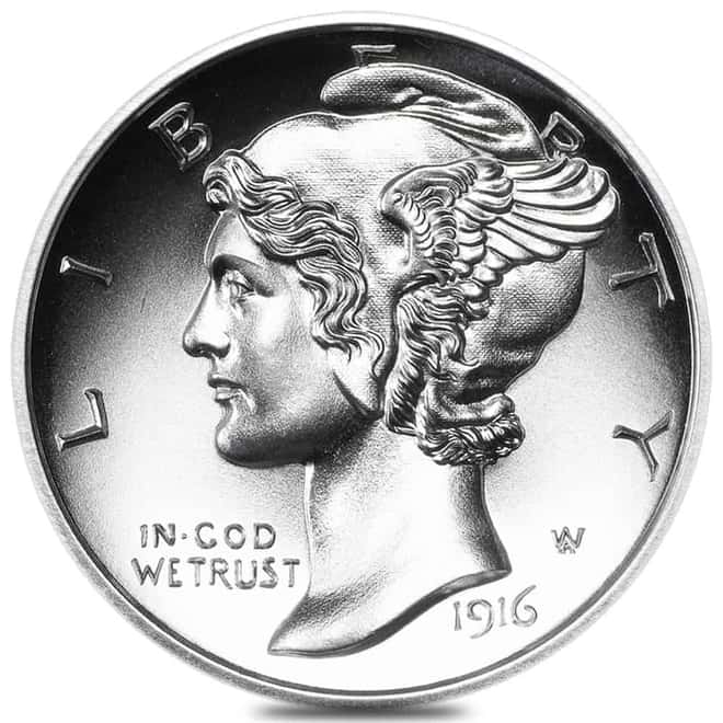 2 oz Mercury Dime Design High Relief Silver Round .999 Fine