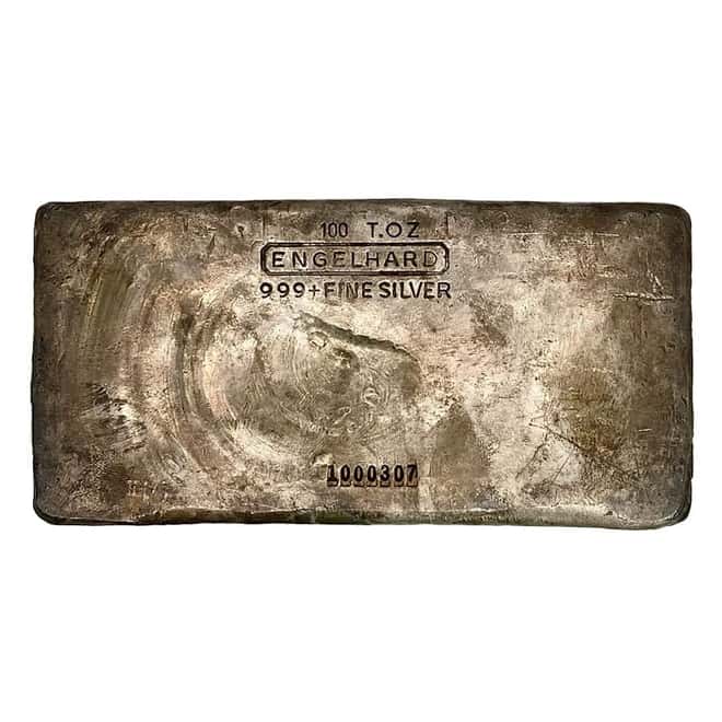 100 oz Engelhard Silver Hand Poured Vintage Bar .999+ Fine (2nd Series, 7-digit Serial Variation) - Rare