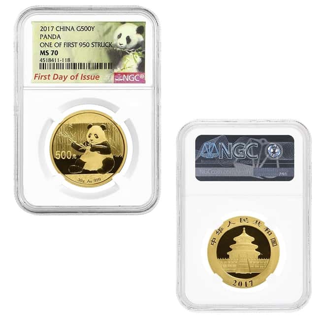 2017 1.83 oz Chinese Gold Panda 5-Coin Set NGC MS 70 FDOI