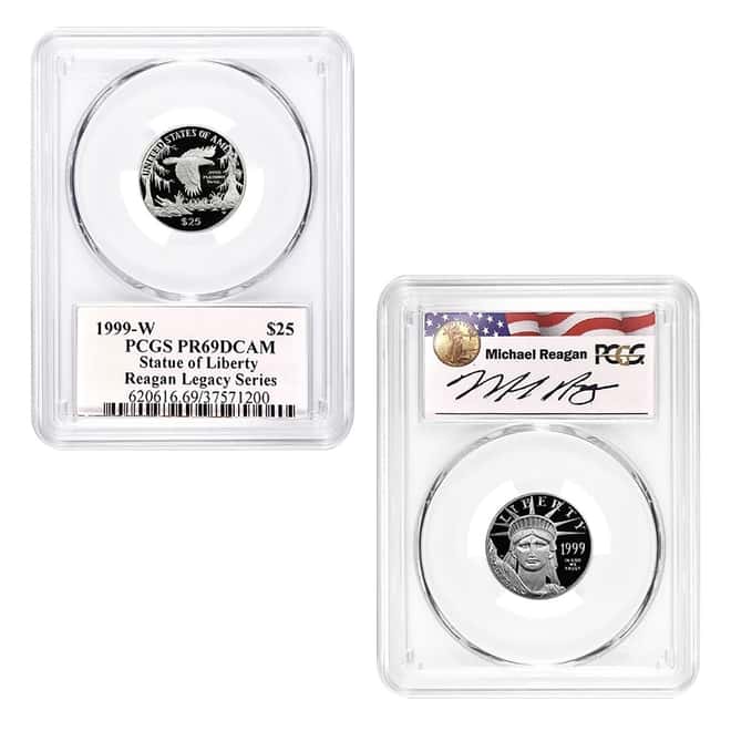 1999 W 1.85 oz Proof Platinum American Eagle 4-Coin Set PCGS PF 69 (Michael Reagan Sign)