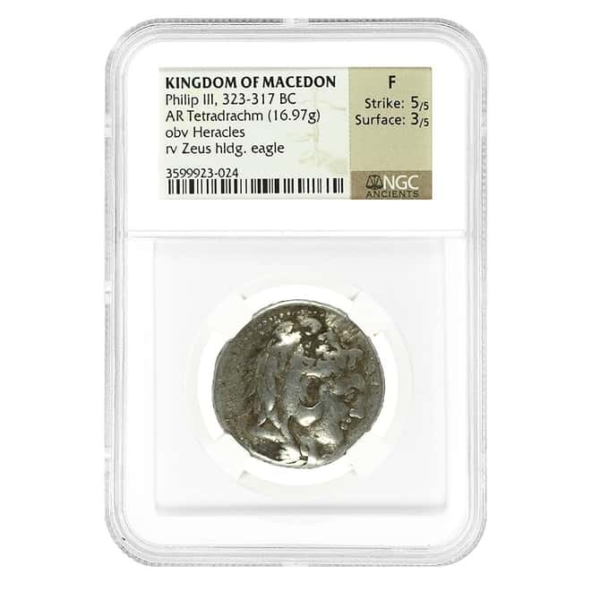 323-317 BC Kingdom of Macedon Philip III AR Tetradrachm Silver Coin NGC F 5/5; 3/5